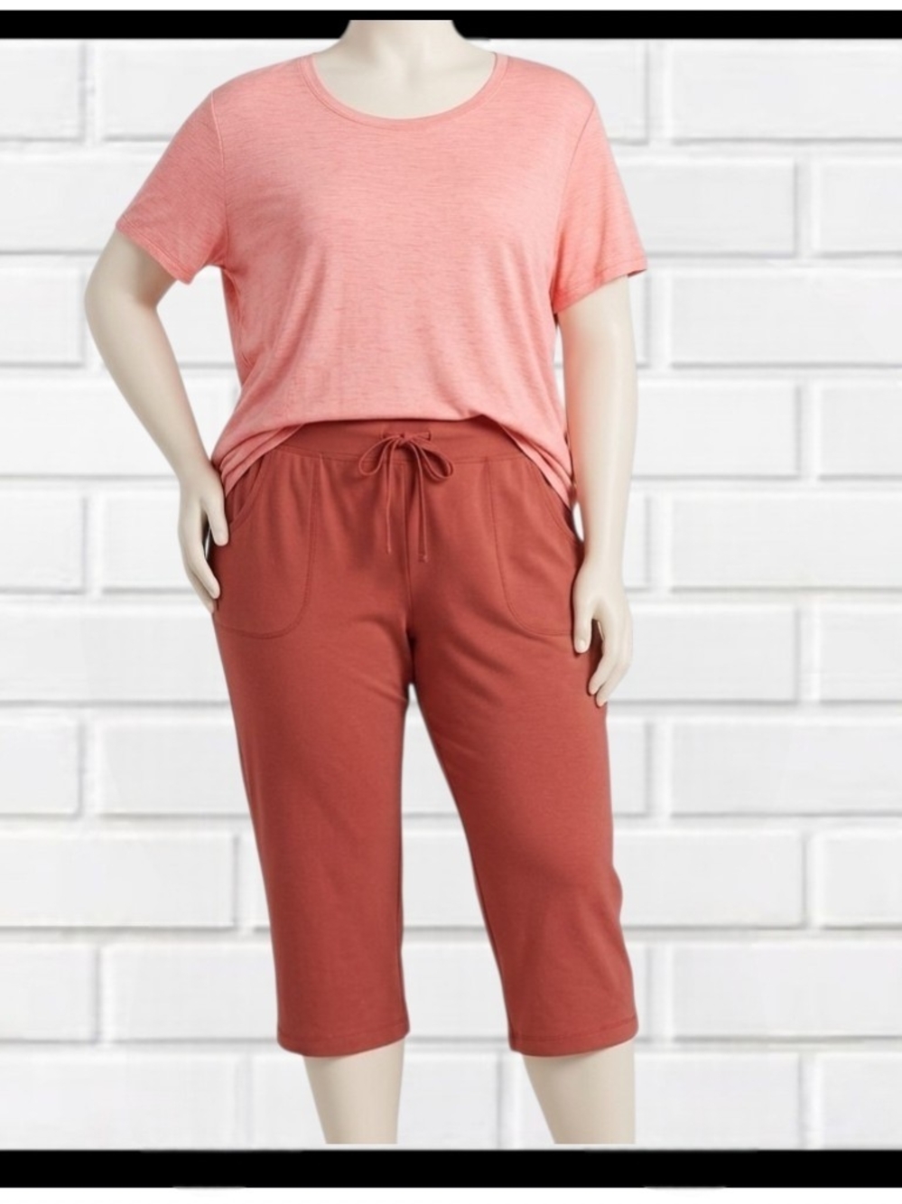 AVIA & Athletic Works Plus Size 2PC Set XXXL 22 Pink Tee & Rust Capris
